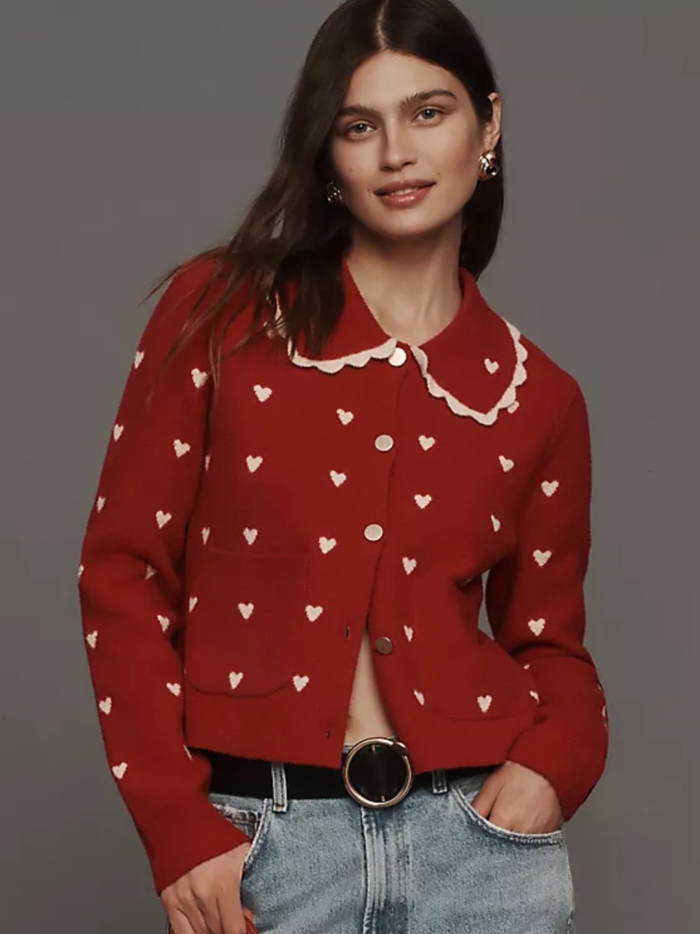 NWOT NVLT Heart Icon Knit Jacket with Scalloped Collar